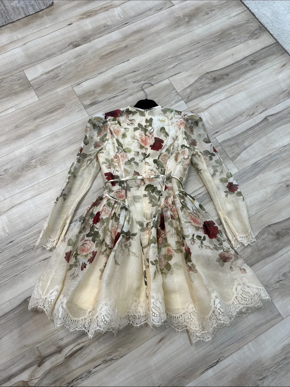 Zimmermann Ivory Floral Mini Dress with Red and Green Accents - Picture 2 of 3